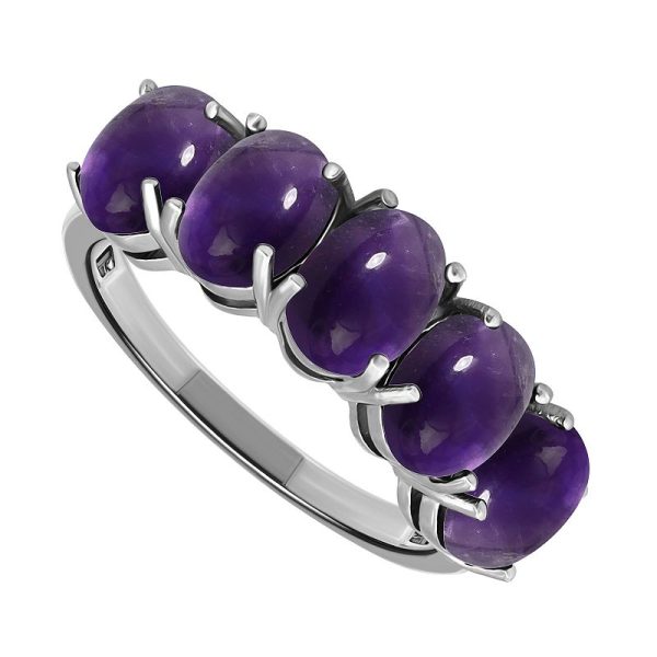 Aleure Precioso Sterling Silver 5-Stone Prong-Set Oval Cabochon Ring, Women's, Size: 8, Purple at Kohl's