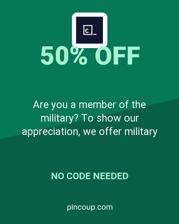 Are you a member of the military? To show our appreciation, we offer military members 50% discounts on annual Codecademy memberships. Click here to learn more.