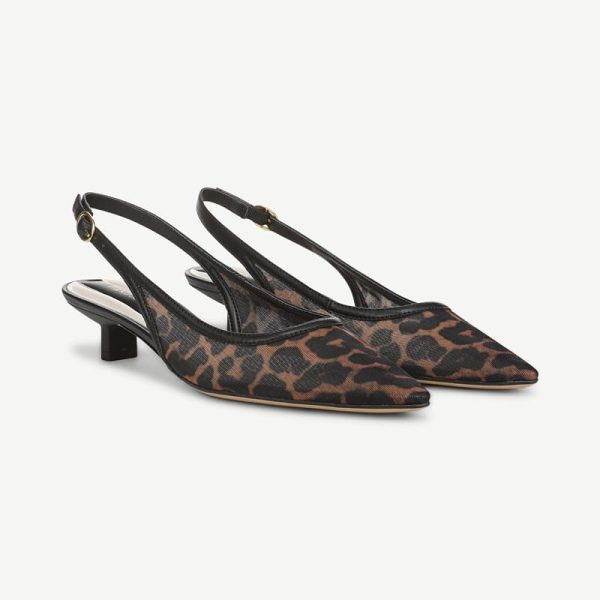 Franco Sarto Franco Pura Slingback Shoes (Dark Leopard Print Mesh) 8.0 M Pointed Toe