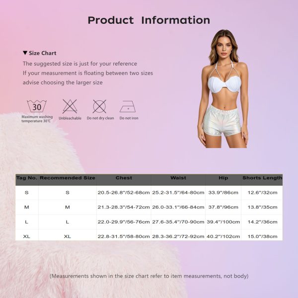Women Metallic Shiny Swimwear Tankini Set Halter Shell Shaped Bikini Bra Top And Booty Shorts for Nightclub Fitness Beach Cruise at AliExpress