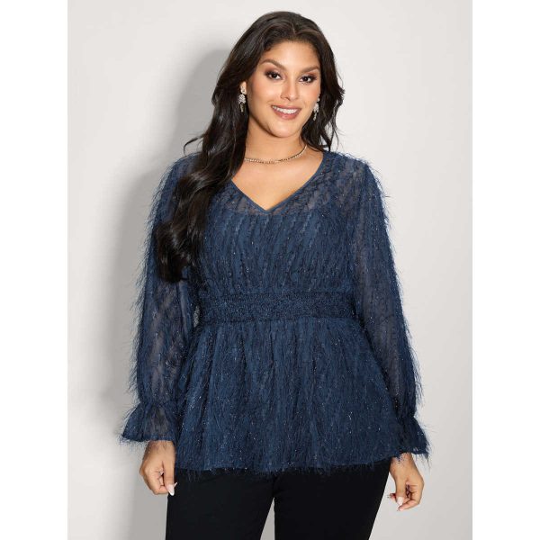BloomChic Women's Plus Size Textured Shirred Waist Sheer Blouse Indigo Party 14-16/1X