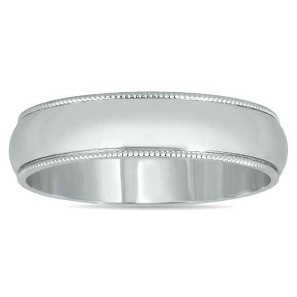4mm Milgrain Edge Comfort Fit Wedding Band in 14K White Gold at Szul.com