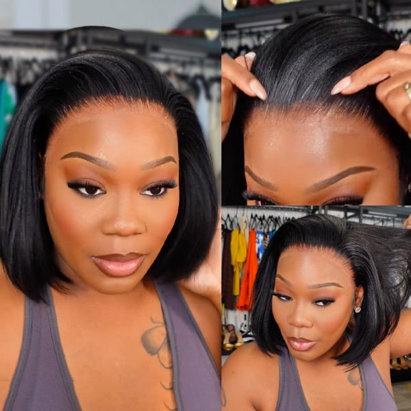 Flash Sale Yaki Straight 6x4.5/4x4/13x6 HD Transparent Pre-Cut Lace Frontal Human Hair Wig Affordable Natural Look Wigs - 13x6 Glueless Lace / 150% / 24 at HONGKONG OSSILEE TRADING LIMITED
