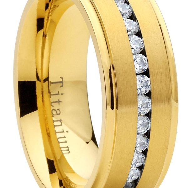 GoldTone Titanium Men's Eternity Wedding Band Ring with Cubic Zirconia CZ, Comfort Fit 8mm at Wish US & CA