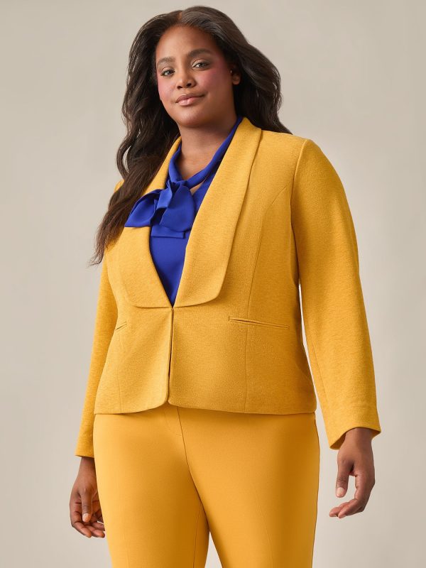 Lurex Knit Shawl Collar Jacket, Gold Signature at Kasper Clothing