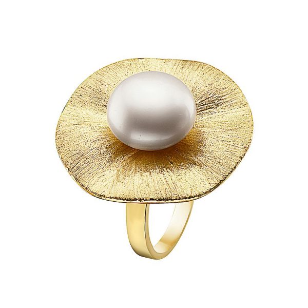 14k Gold Over Sterling Silver Freshwater Cultured Pearl Curvy Floral Ring, Women's, Size: 8, Gold Tone at Kohl's
