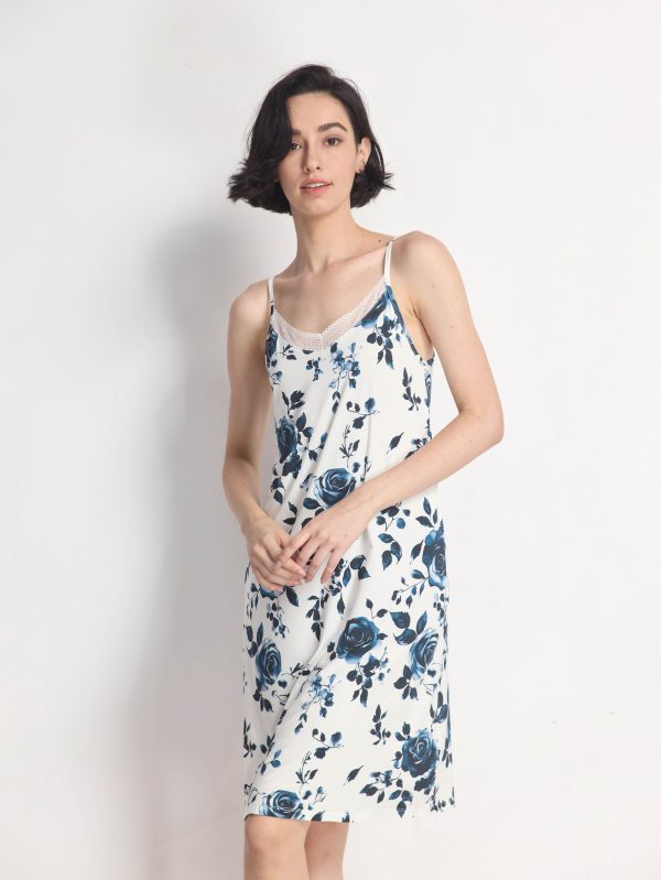 Women's GYS Premium™ Bamboo Lace Trim Slip Dress - Midnight Bloom / M