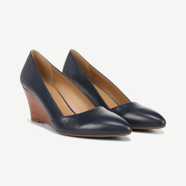 Franco Sarto Franco Frankie Wedge Pump (Midnight Blue Leather) 8.0 W Slip On Fit, Pointed Toe, Slip-On Fit