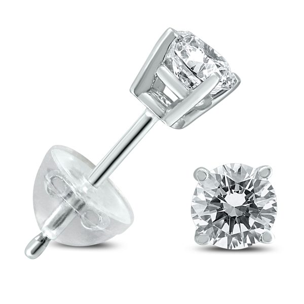 .40CTW Round Diamond Solitaire Stud Earrings In 14k White Gold with Silicon Backs at Szul.com