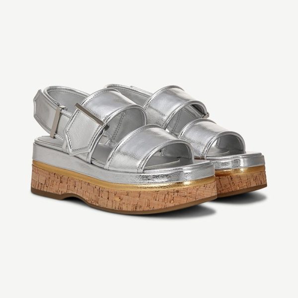 Franco Sarto Shoes Franco Piper Platform Slingback Sandals (Silver Faux Leather) 5.0 M Square Toe