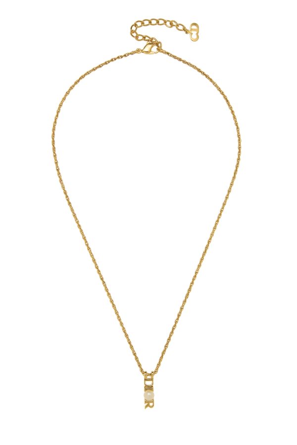 Women's Christian Dior Gold & Faux Pearl Necklace in Gold at What Goes Around Comes Around