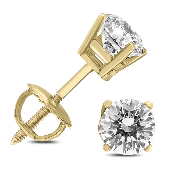 1/2 Carat TW Diamond Studs Screw Back Earrings in 14K Yellow Gold at Szul.com