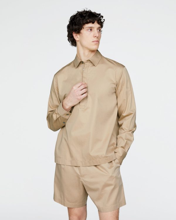 Men's Cotton Poplin Popover Shirt in Macadamia Size 2XL ATM Clothing at ATM Collection