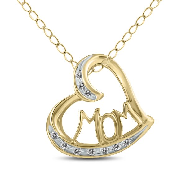 1/10 Carat TW MOM Diamond Heart Pendant 10K Yellow Gold at Szul.com