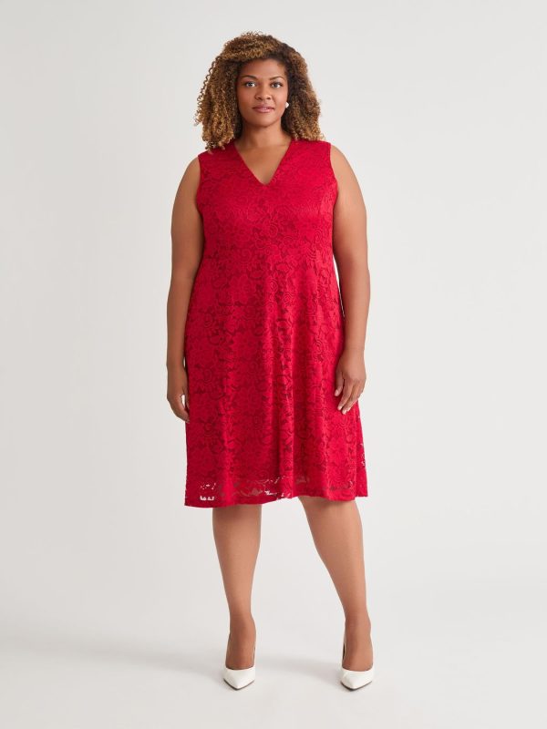 V-Neck Fit-and-Flare Dress, Crimson at Kasper Clothing