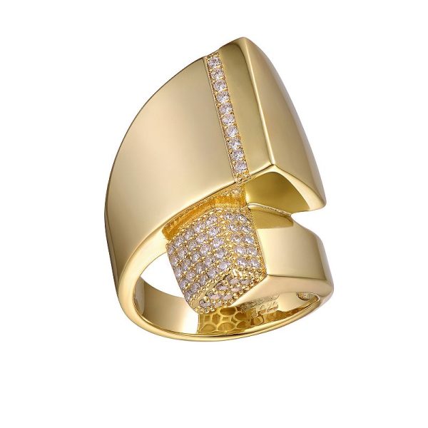14k Gold Over Silver Cubic Zirconia & Diamond Accent Modern Open Cuff Scroll Ring, Women's, Size: 7, Gold Tone at Kohl's