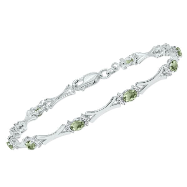 Green Amethyst and Natural Diamond Sculpted X Link Bracelet in.925 Sterling Silver at Szul.com