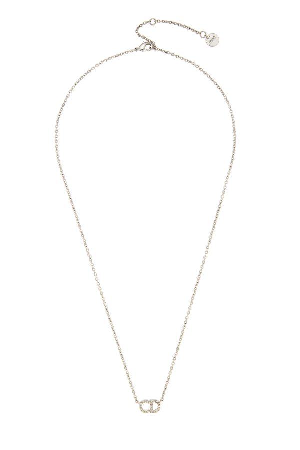 Women's Christian Dior Silver Crystal Clair D Lune 'CD' Necklace in Silver at What Goes Around Comes Around