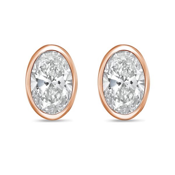 14Kt Rose Gold 9.00 cts Lab Grown Oval Diamond Bezel Studs at Shop Simon