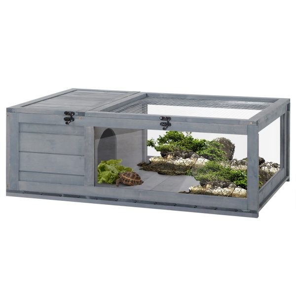 PawHut Wooden Reptile Cage with 3 Windows Slide-out Tray for Turtles, Lizards, Snakes at Aosom.com