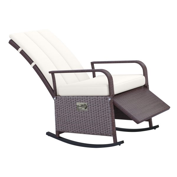Outsunny PE Rattan Rocking Recliner with Footrest, Beige at Aosom.com