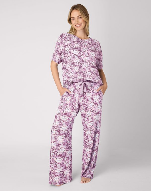Bali Women's Pajama Set, T-Shirt & Pants, 29" Currant Purple Garden Floral Print/Currant Print XL at Bali Bras