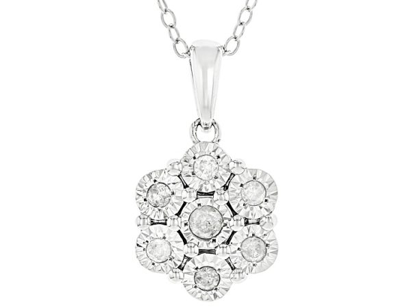 White Diamond Rhodium Over Sterling Silver Flower Pendant 0.25ctw at JTV Jewelry