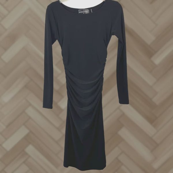 Norma Kamali Dress Womens Xs Black Stretch Ruched Long Sleeve Round Neck, Women's at Grailed