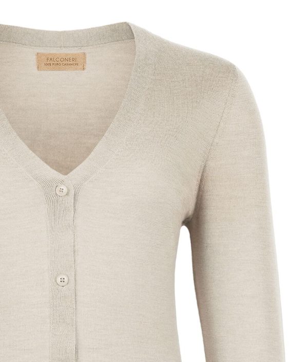 Falconeri Ultrafine Cashmere V-neck Cardigan Woman Stone Size L