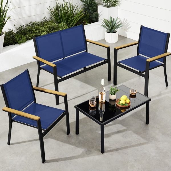 4-Piece Textilene Outdoor Conversation Set w/ Cushions, Table at Best Choice Products