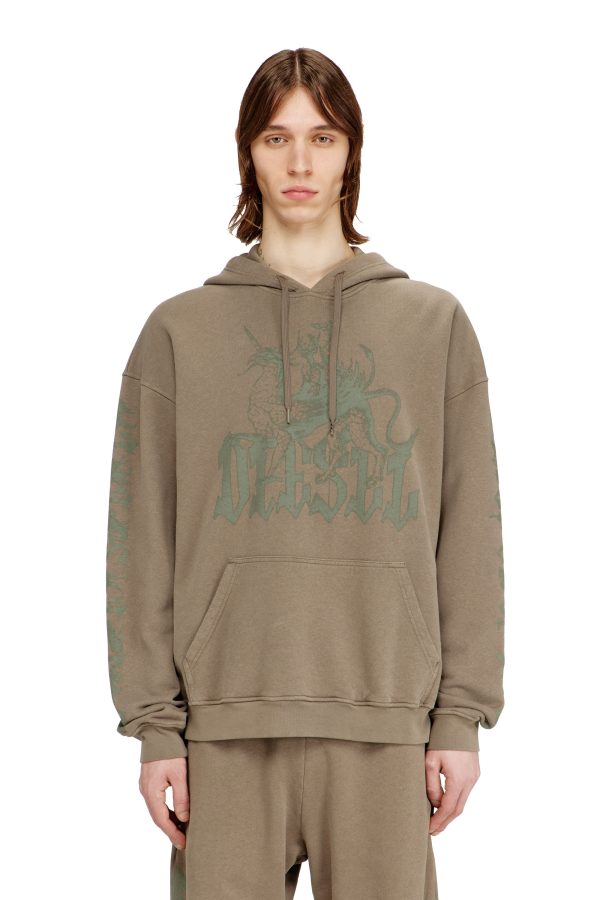 Diesel - Treated hoodie with griffin print - Sweaters - Man - Brown