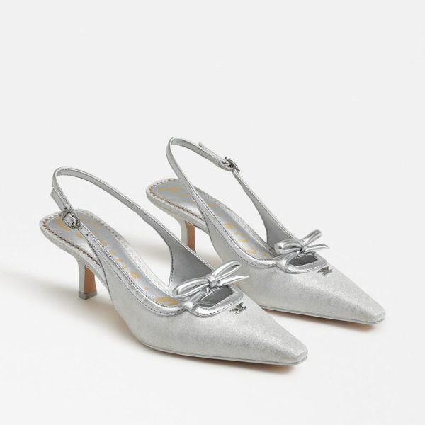 Circus NY Cassidy Slingback Kitten Heel Soft Silver Shimmer Fabric 7.5