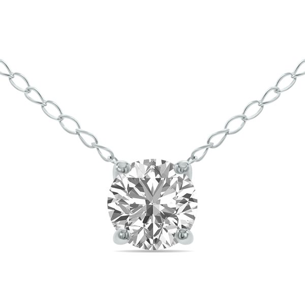 Lab Grown 1/2 Carat Floating Round Diamond Solitaire Pendant in 14K White Gold (F-G Color, VVS1-VVS2 Clarity) at Szul.com