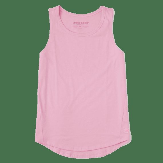 Life is Good Women's Solid Sleeveless High-Low Crusher Tank T-Shirt in Happy Pink Size Small | 100% Cotton