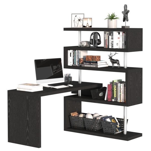 HOMCOM 94" 5 Tier L-Shaped Computer Desk Rotating Writing Table Corner Desk with Display Shelves and Stainless Steel Frame, Black at Aosom.com