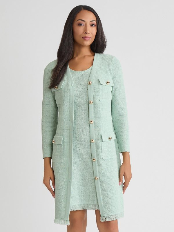 Heritage Tonal Fringe Trim Knit Jacket at Misook