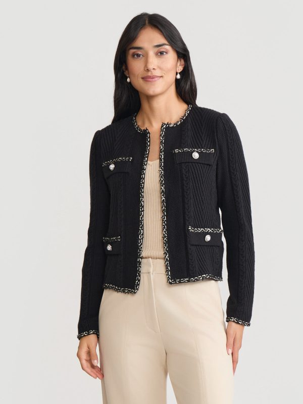 Heritage Eyelash Trim Cozy Ribbed Knit Jacket at Misook