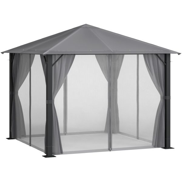 Outsunny 10' x 10' Patio Gazebo, Outdoor Gazebo Canopy Shelter with Netting & Curtains, Vented Roof, for Garden, Lawn, Backyard and Deck, Black at Aosom.com
