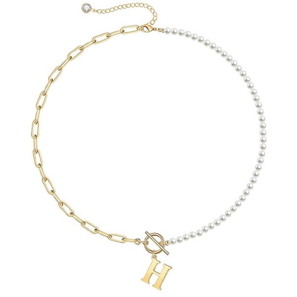 14k Gold Plated Initial Link Chain Necklace, Women's, Size: 16-18" ADJ, Gold Tone H at Kohl's
