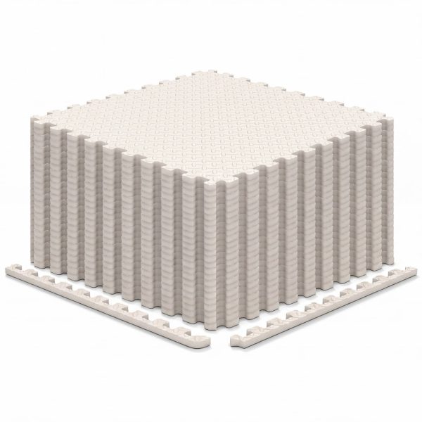 Costway - 24 Tiles 25" x 25" Puzzle Exercise Mat with Borders for Home Gym Playroom 104 sq.ft - Beige at Best Buy