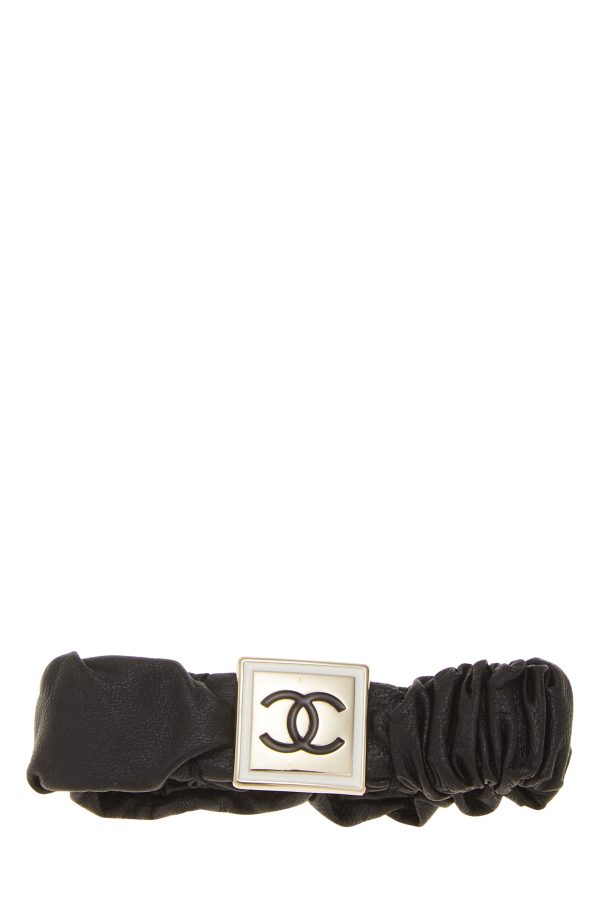 Women's Chanel Black Lambskin 'CC' Hair Tie in Blue at What Goes Around Comes Around