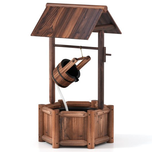 Garden Rustic Wishing Well Wooden Water Fountain with Pump at Costway