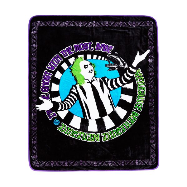 Reversible Beetlejuice Fleece Blanket, Multi, 60 in X 50 in - Spirit Halloween at SpiritHalloween.com