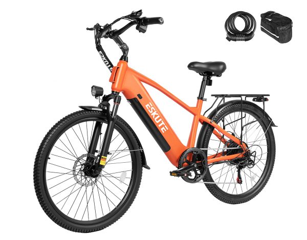 Eskute® C200 SO Electric Bike for Adults - Orange / Bike with Phone Bag& Bike Lock at Eskute Ebikes