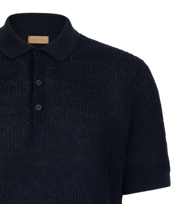 Falconeri Wavy stitch polo shirt Man Navy Blue Size 56