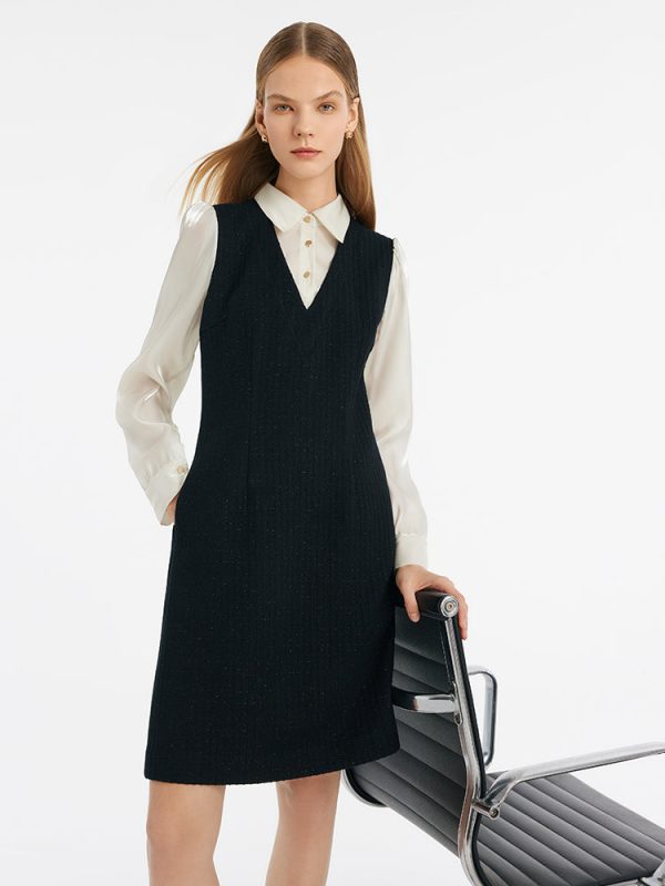Double-Layer Patchwork Women Mini Dress - Black / L at GOELIA