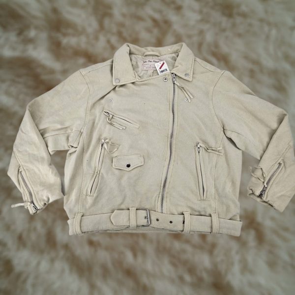 Free People Jacket Women Size Small Vanilla Creme Rebel Rebel Knit Moto Biker Long Sleeve Zipped Pockets in White, Women's at Grailed