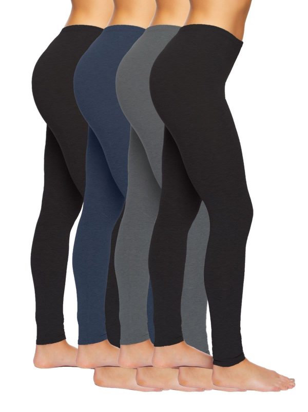 Velvety Soft Lightweight Leggings 4-Pack, Black Gray Navy / Large at Felina Intimates