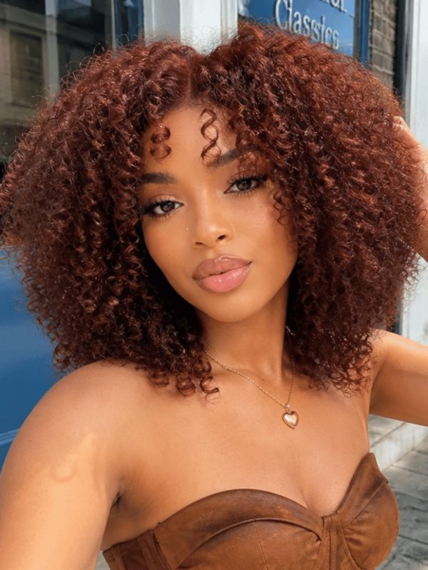 UNice 7x5 Bye-Bye Slip™ Wig Glueless Lace Sunset Afro Kinky Curly & Jerry Curly for Reddish Brown Drawstring Wig