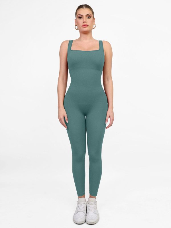 The Shapewear Coverall Sport Seamless Square Neck - Eucalyptus / XXL at Popilush